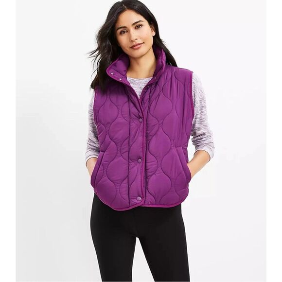Lou & Grey Quilted Pocket Vest Puffer Luxe Purple Snaps Funnel Collar Size XXL - Picture 1 of 12